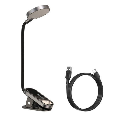 Baseus Home Comfort Reading Mini Clip Lamp + Charging Cable, 400 mAh, 4000K, 3W - Dark Grey