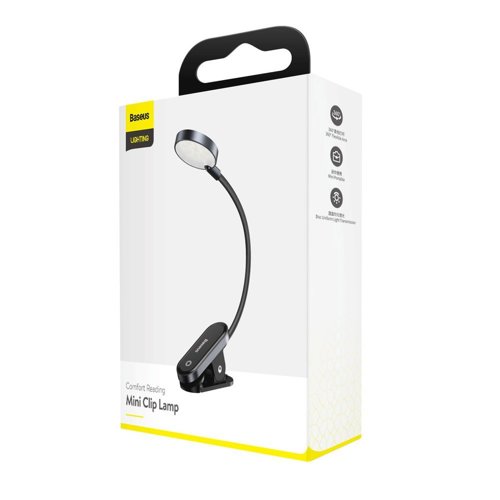 Baseus Home Comfort Reading Mini Clip Lamp + Charging Cable, 400 mAh, 4000K, 3W - Dark Grey