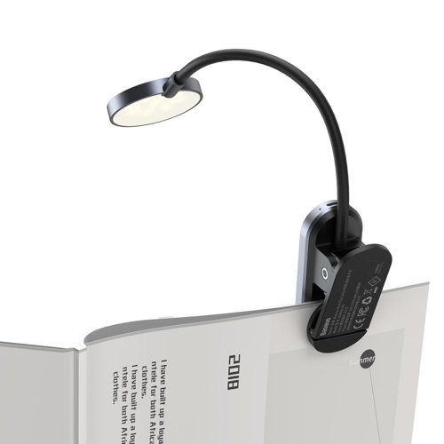 Baseus Home Comfort Reading Mini Clip Lamp + Charging Cable, 400 mAh, 4000K, 3W - Dark Grey