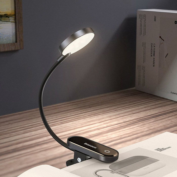 Baseus Home Comfort Reading Mini Clip Lamp + Charging Cable, 400 mAh, 4000K, 3W - Dark Grey