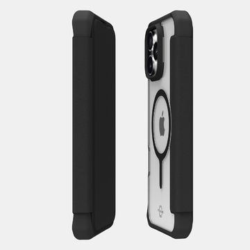 Itskins Hybrid Folio Case With MagSafe For iPhone 16 Pro Max ( 6.9" ) - Black With Recycled Leather