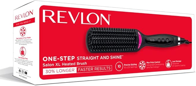Revlon RVST2168 One Step Straight and Shine Heated Brush. Ionic technology, 10 digital LCD settings, One Size