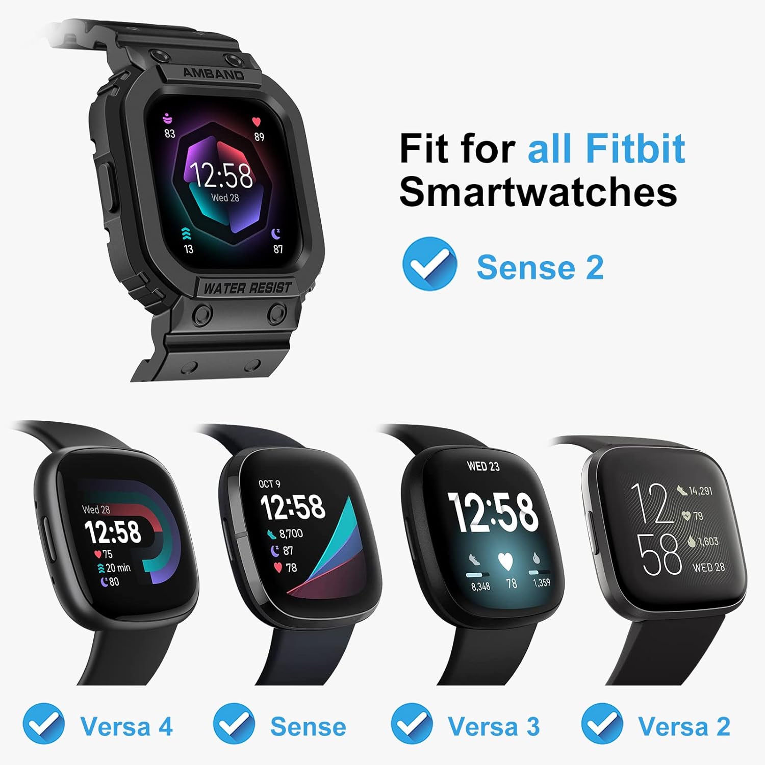 Amband  Fitbit Series-4 Fitbit Versa 3/2/1/lite Sense Smartwatch - Black