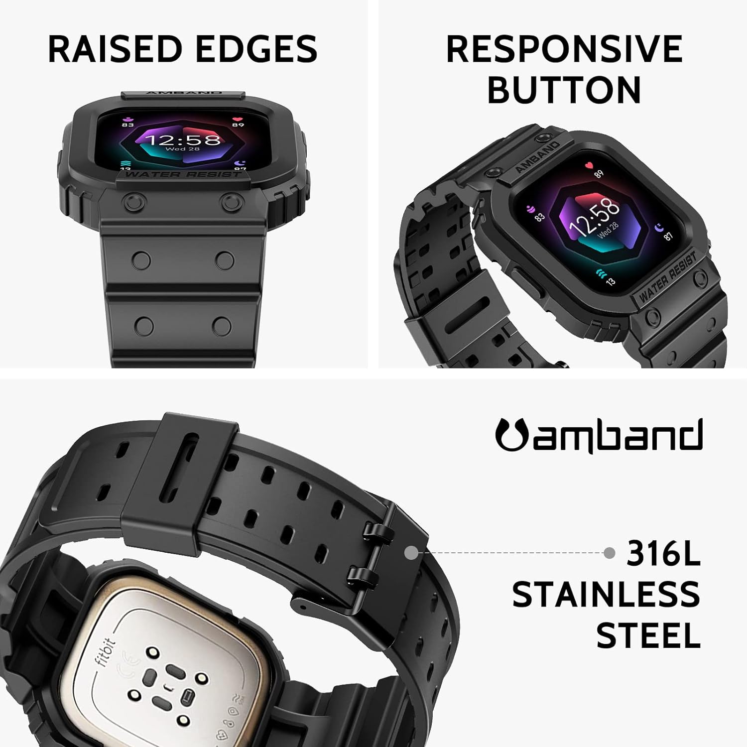 Amband  Fitbit Series-4 Fitbit Versa 3/2/1/lite Sense Smartwatch - Black