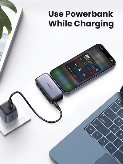 Ugreen PB503 5000mAh Power Bank With USB-C Port and Integrated USB-C Connector - Gray