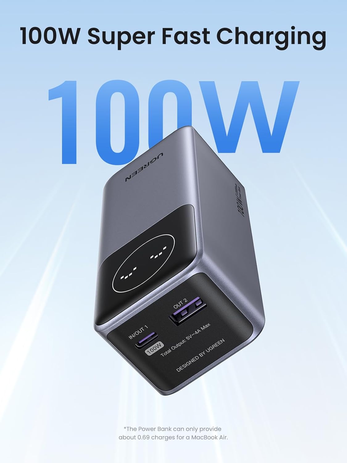 UGREEN Nexode Power Bank 12000mAh 100W with Smart Digital Display