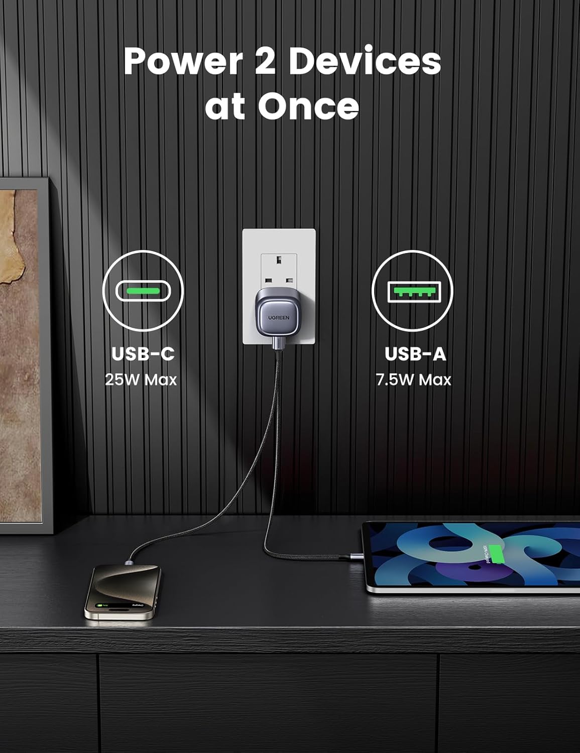 Ugreen Wall Charger Nexode GaN USB-C Port and USB Port 35W - Gray
