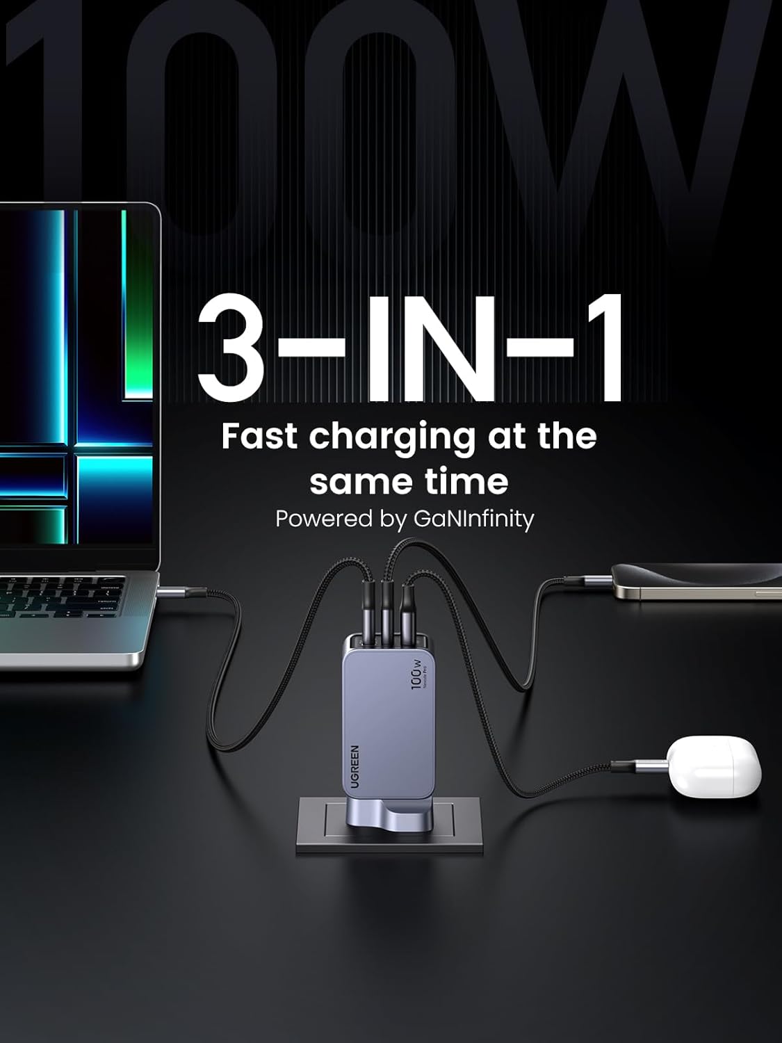 Ugreen Nexode Pro Wall Charger 2 USB-C Ports and USB Port 100W - Gray