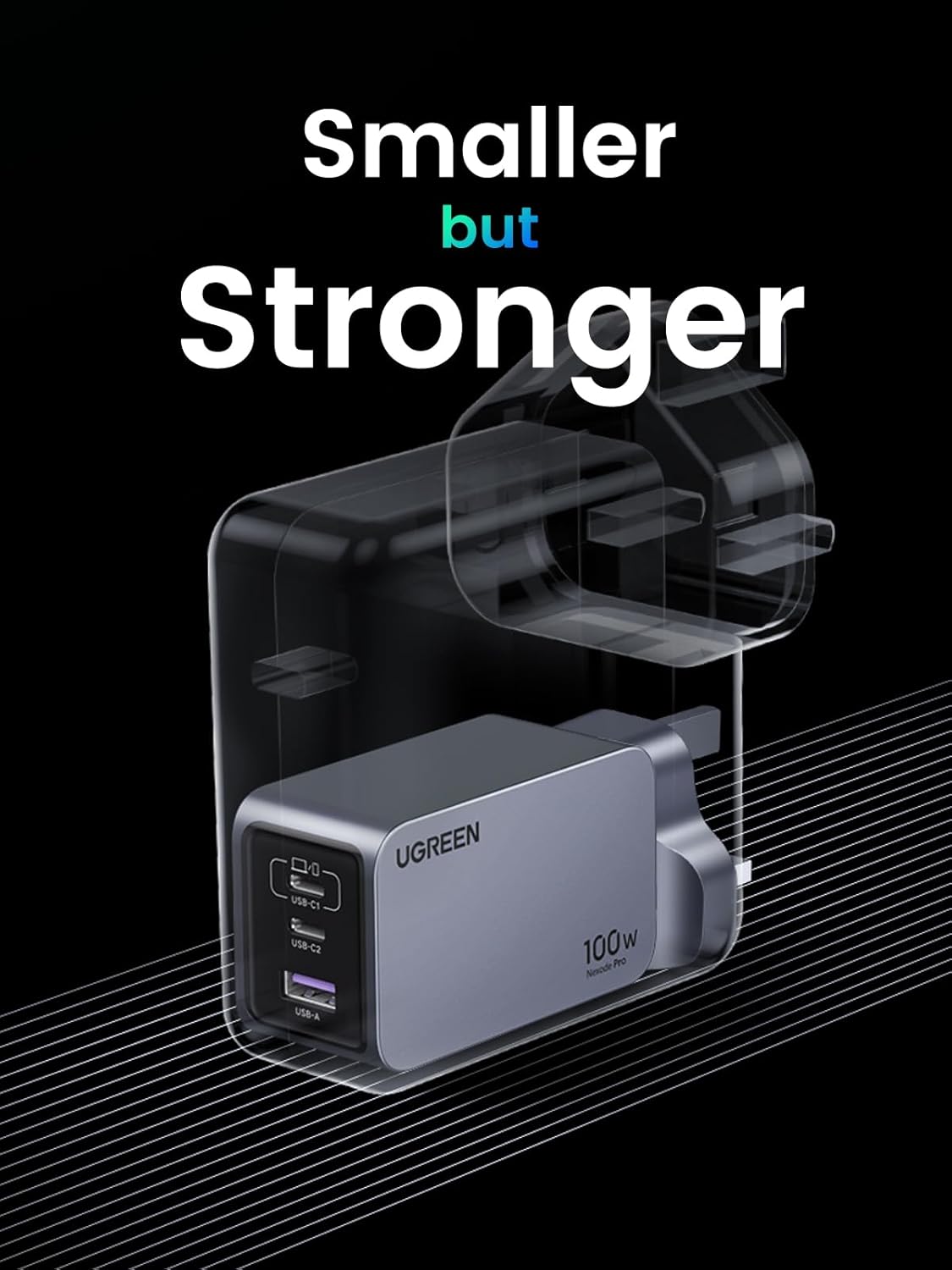 Ugreen Nexode Pro Wall Charger 2 USB-C Ports and USB Port 100W - Gray
