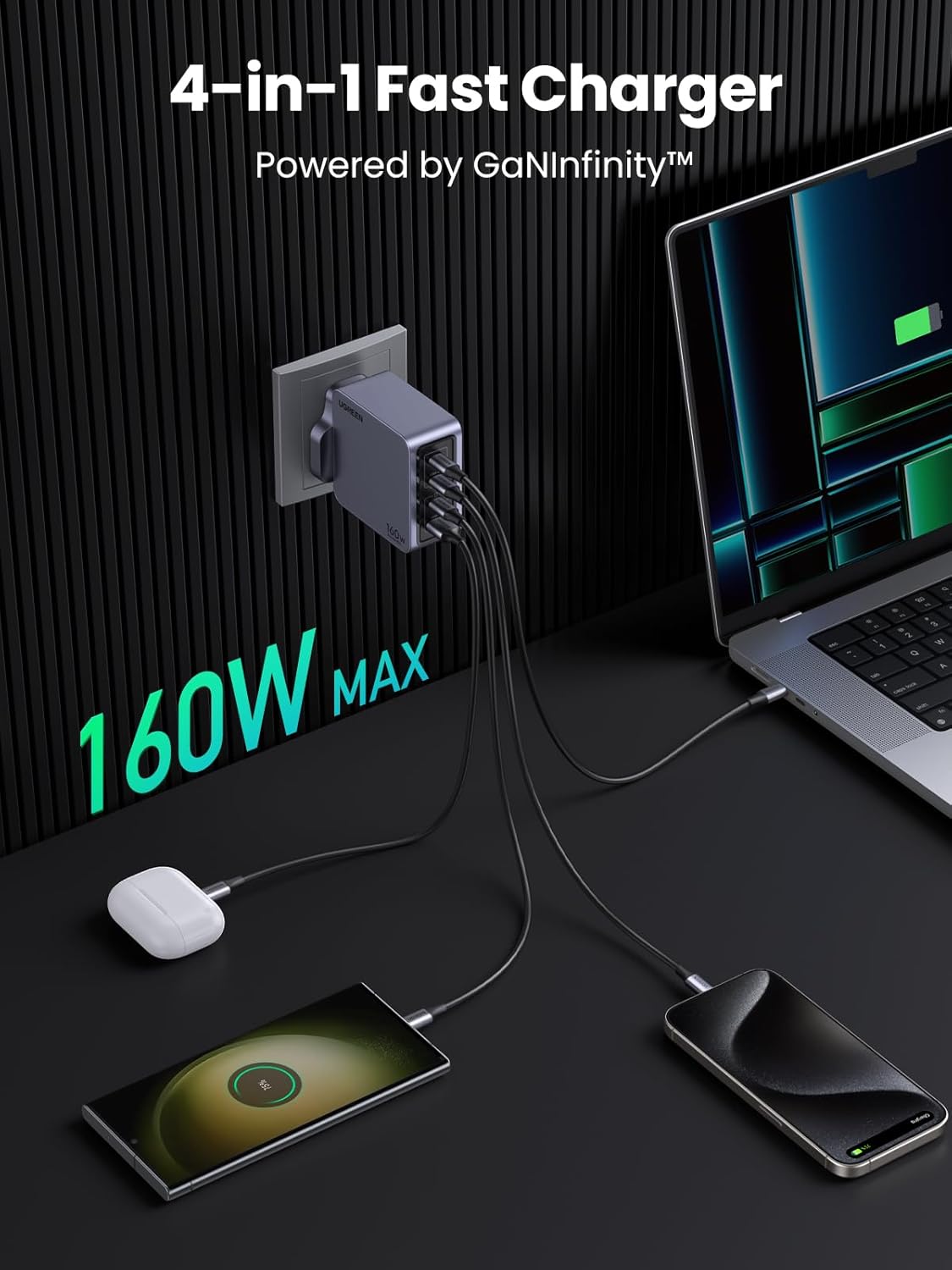 Ugreen Nexode Pro 160W 4-Port GaN Fast Charger - Gray