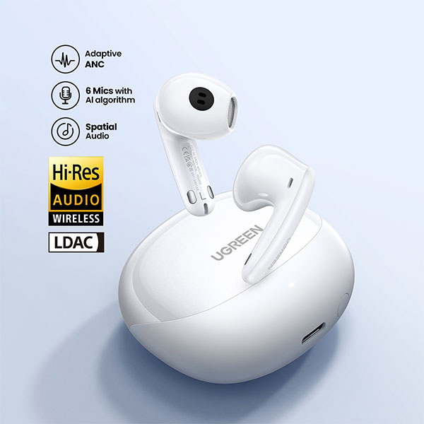 UGREEN HiTune H6 Pro Hybrid Active Noise Cancelling Earbuds - White