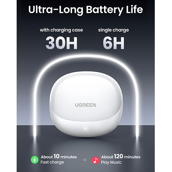 UGREEN HiTune H6 Pro Hybrid Active Noise Cancelling Earbuds - White