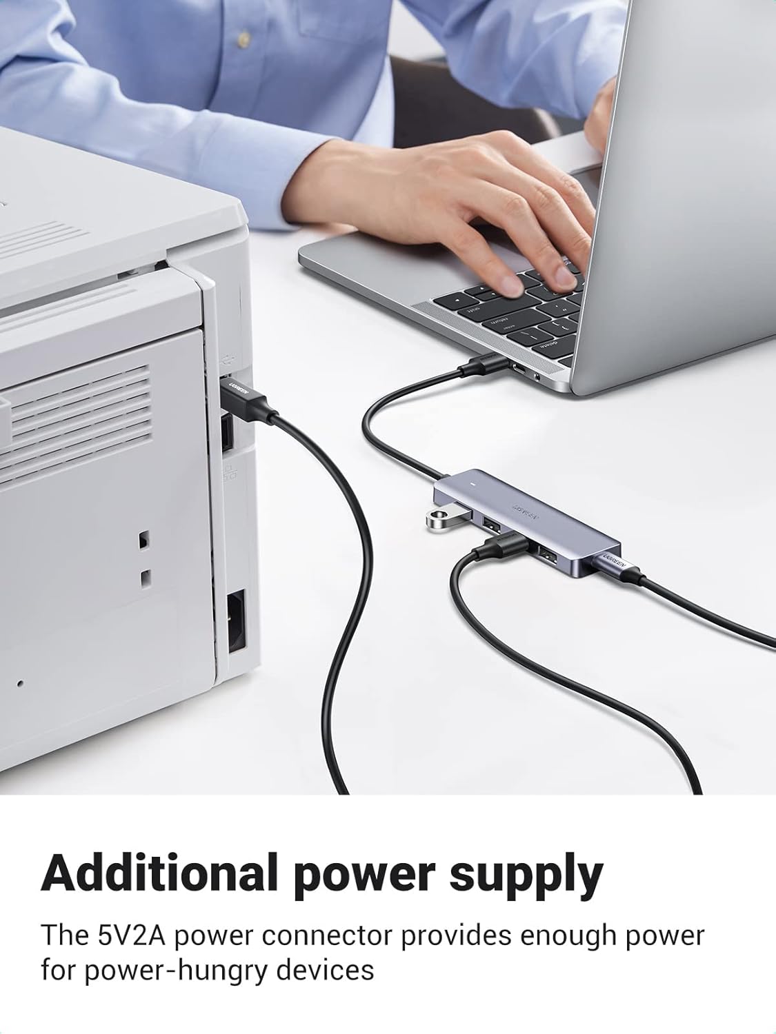 UGREEN 4-Port USB3.0 Hub with USB-C Power Supply - Grey