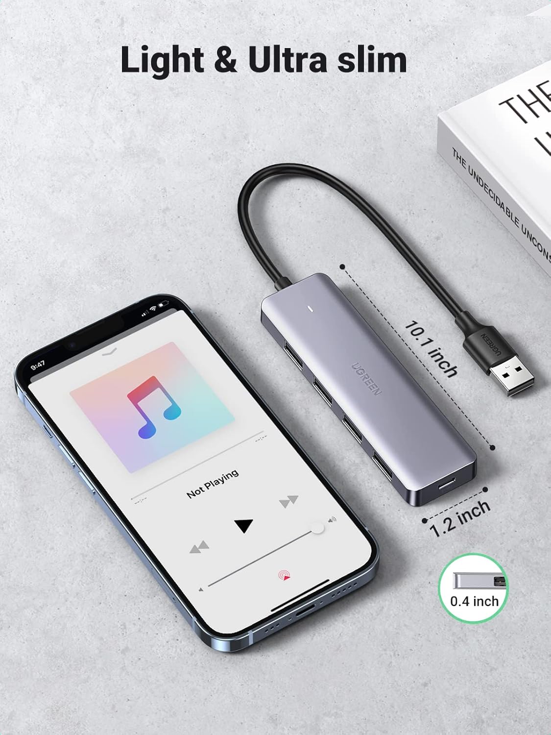 UGREEN 4-Port USB3.0 Hub with USB-C Power Supply - Grey
