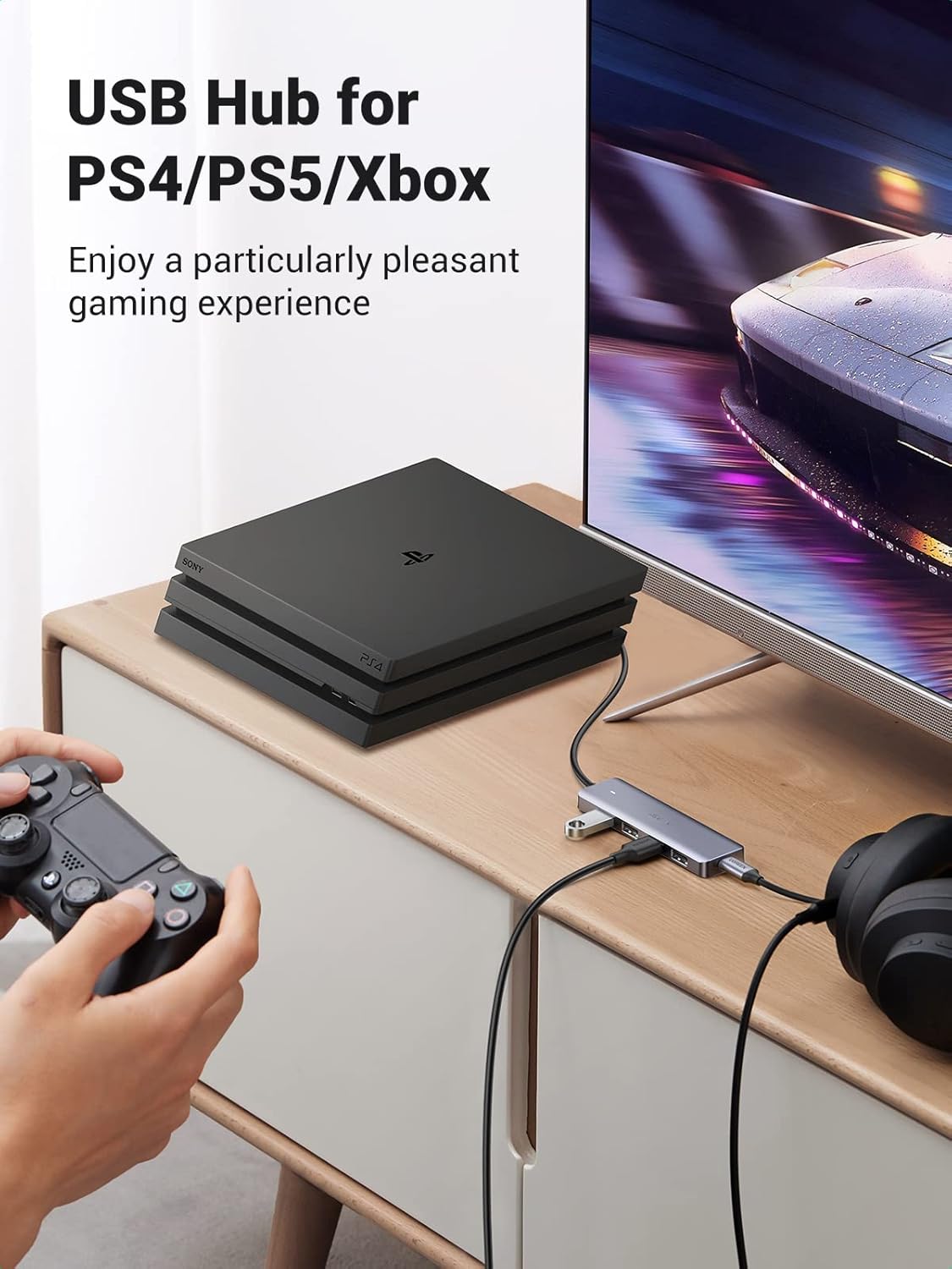 UGREEN 4-Port USB3.0 Hub with USB-C Power Supply - Grey