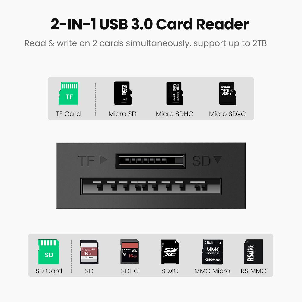 UGREEN 2-in-1 USB 3.0 SD/TF Card Reader - Black