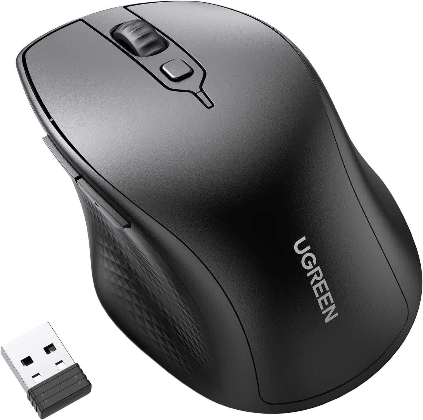 UGREEN Ergonomic Silent 2.4GHz Wireless Bluetooth 5.0 Optical Mouse With USB Receiver - Black