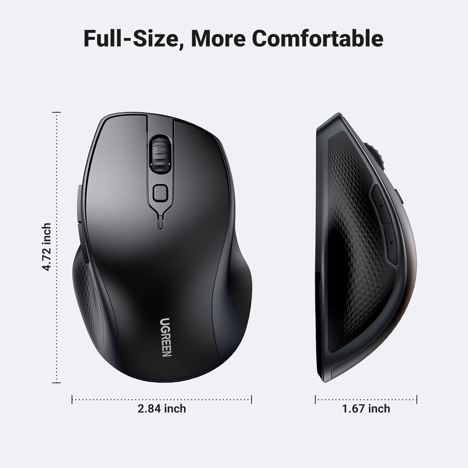 UGREEN Ergonomic Silent 2.4GHz Wireless Bluetooth 5.0 Optical Mouse With USB Receiver - Black