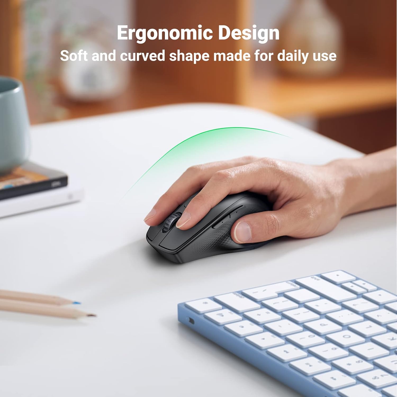 UGREEN Ergonomic Silent 2.4GHz Wireless Bluetooth 5.0 Optical Mouse With USB Receiver - Black