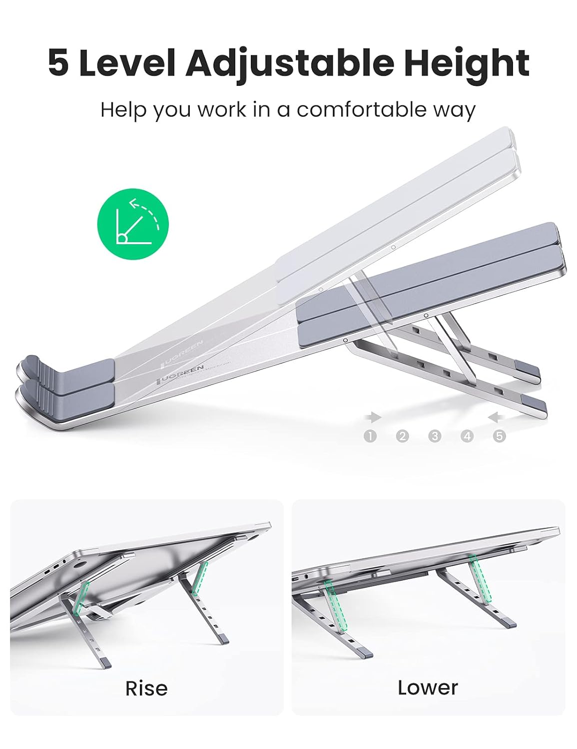 UGREEN Adjustable Folding Laptop Stand - Silver