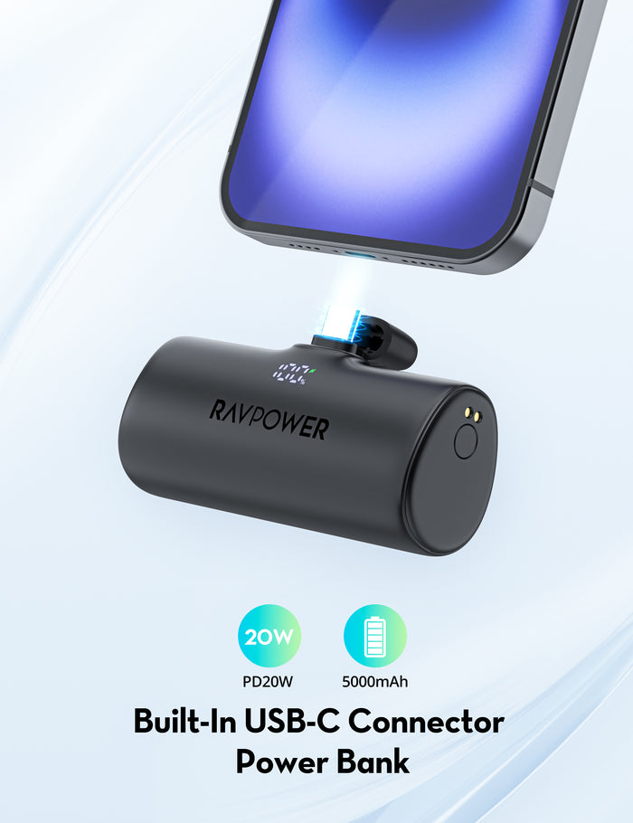 RAVPower RP-PB1221 5000mAh Nano 20W USB-C Power Bank - Black