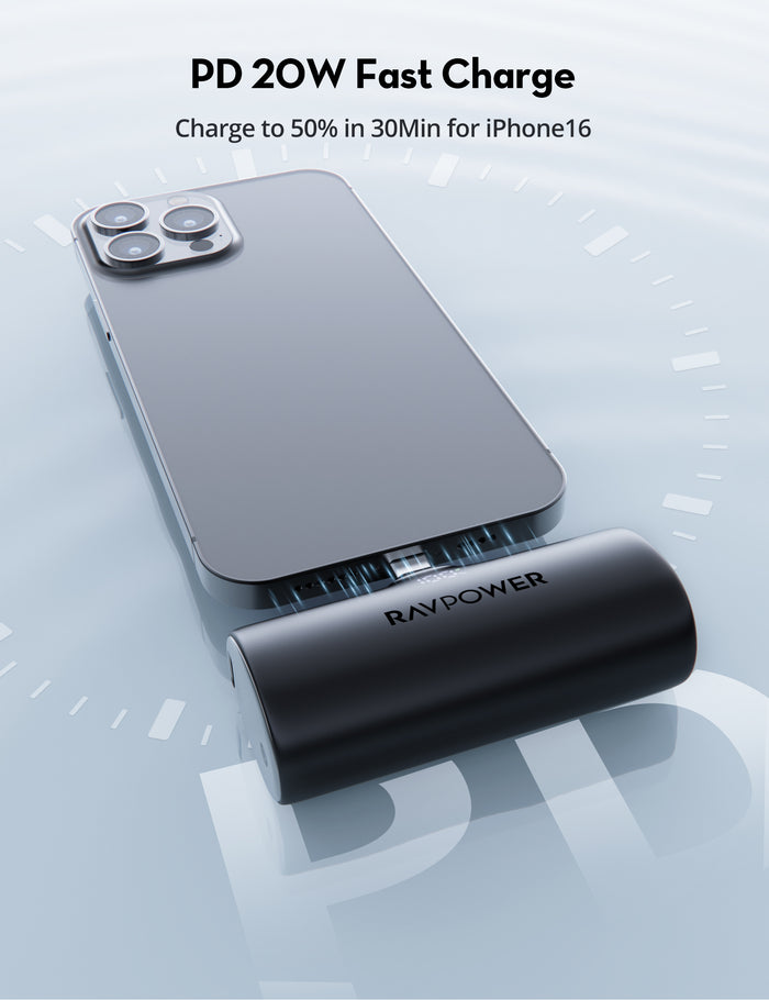 RAVPower RP-PB1221 5000mAh Nano 20W USB-C Power Bank - Black