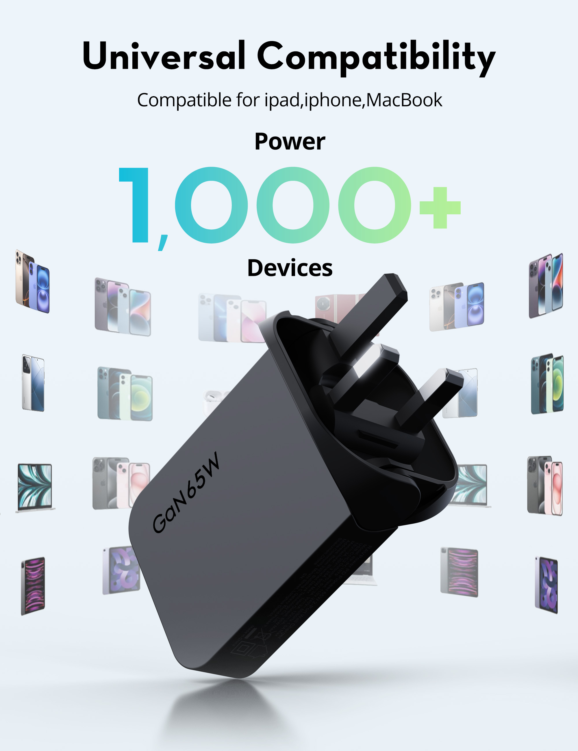 RAVPower RP-PC1079 Foldable GaN 65W 2-Port Wall Charger - Black
