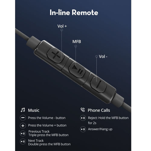 RAVPower EP1002 Wired In Ear Mono Earphone - Black