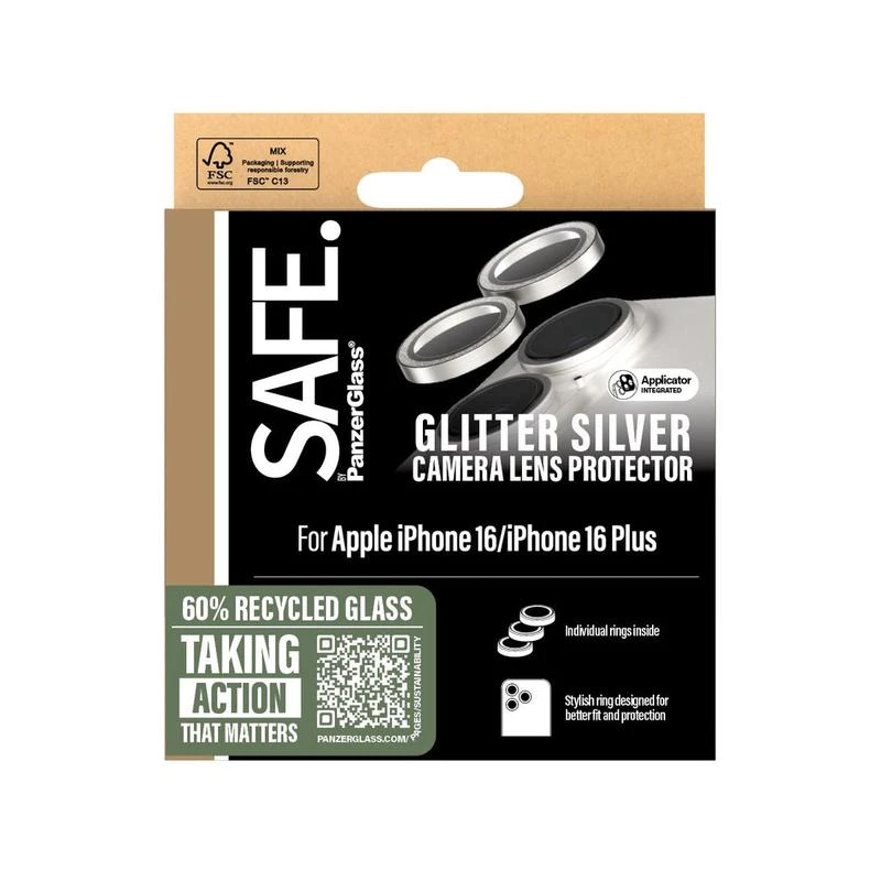 PanzerGlass Camera Lens Protector Glitter for iPhone 16 Series Silver - 6.3" & 6.9"