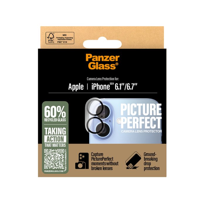 PanzerGlass Plate PicturePerfect Lens Protector for iPhone 16 '24 6.1" | 6.7