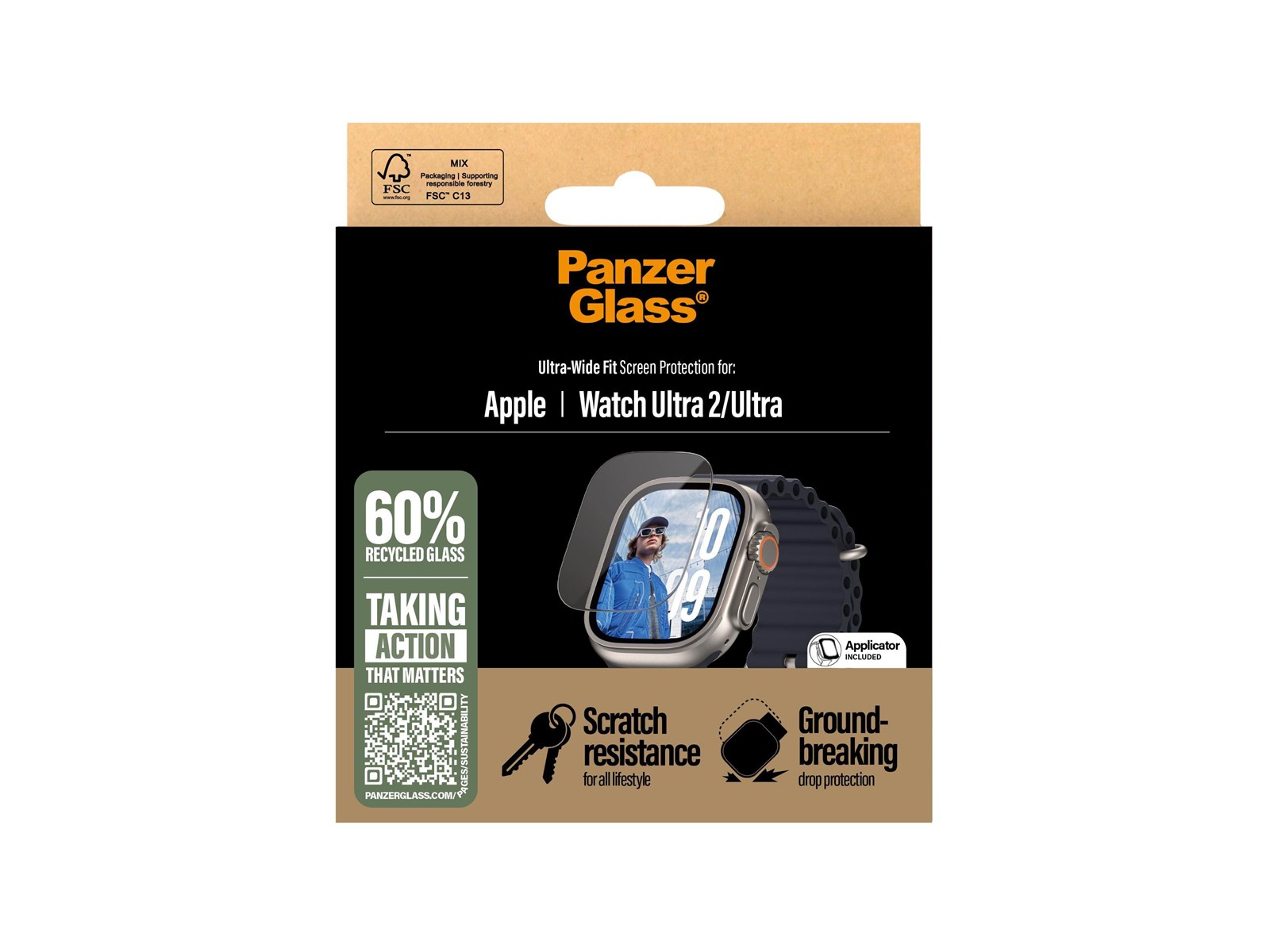 PanzerGlass Ultra-Wide Fit, Clear Flat Screen Protector Apple Watch Ultra '24