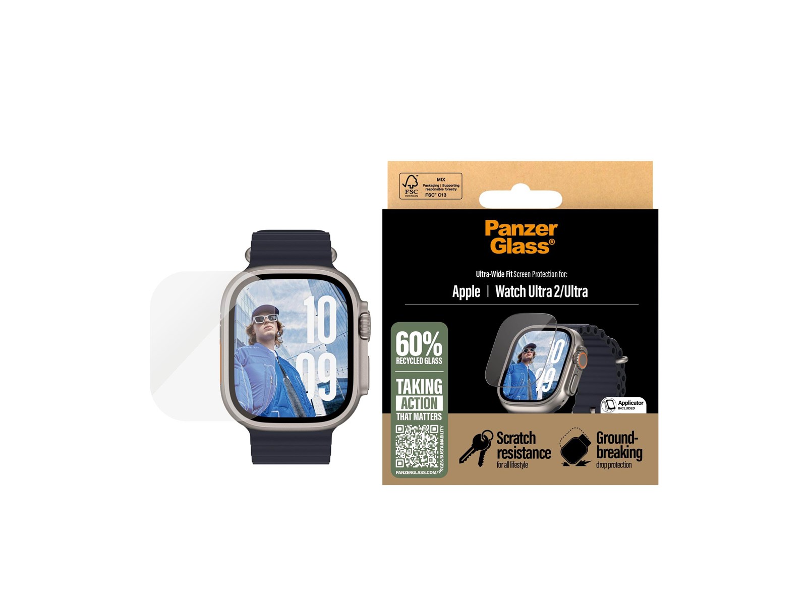 PanzerGlass Ultra-Wide Fit, Clear Flat Screen Protector Apple Watch Ultra '24