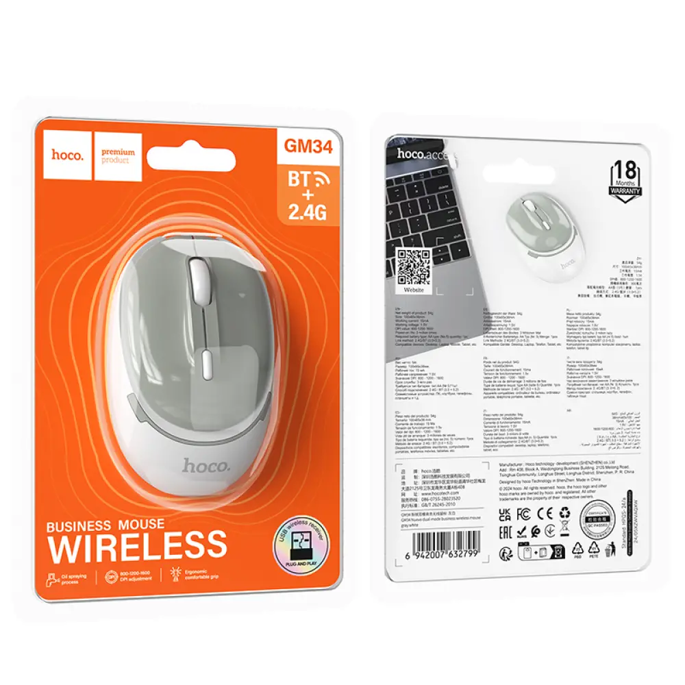 Hoco GM34 Nuevo Dual Mode Business Wireless Mouse - Black Metal Gray