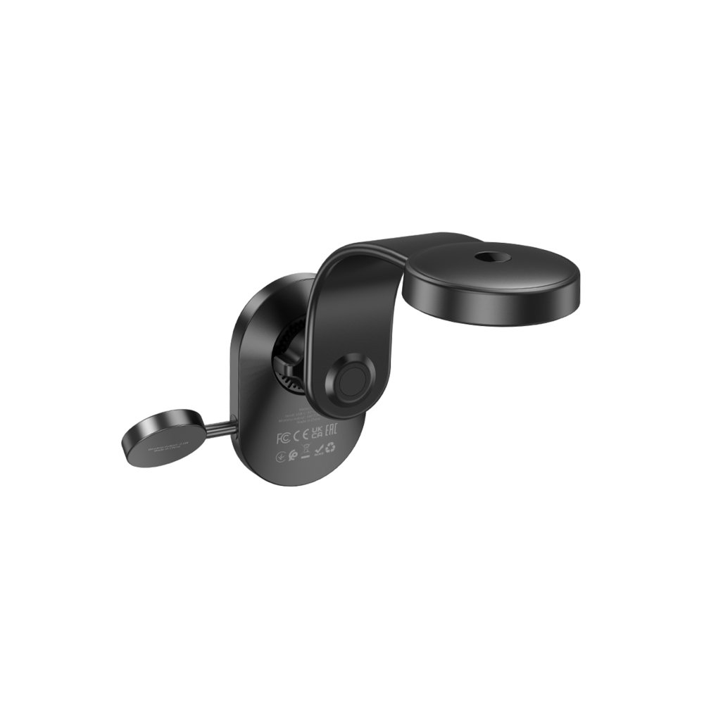 Hoco HW28 Excelso Adhesive 15W Wireless Fast Charging and 2.5W Wireless Watch Charging Supported Magsafe Car Holder - Black