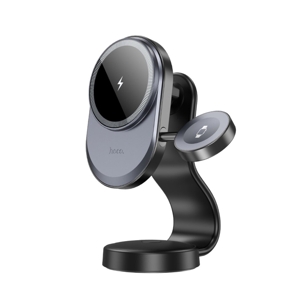 Hoco HW28 Excelso Adhesive 15W Wireless Fast Charging and 2.5W Wireless Watch Charging Supported Magsafe Car Holder - Black