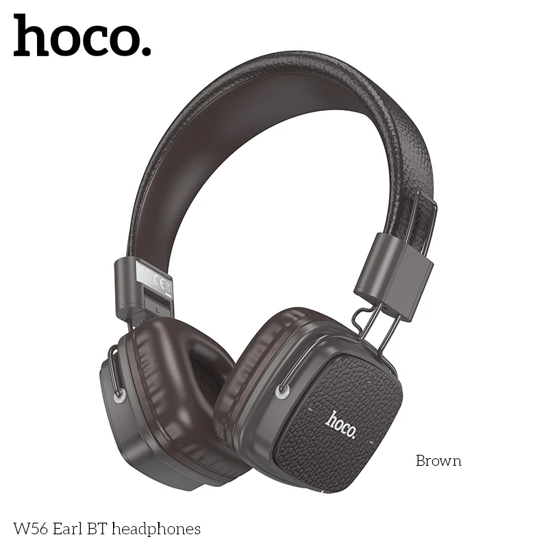 Hoco W56 Earl Leather Texture Foldable Bluetooth Headphones - Brown