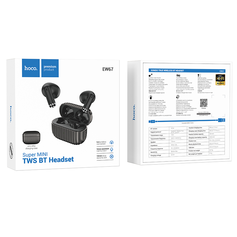 Hoco EW67 Sonido True Wireless Headphones with Charging Case (BT v5.4) - Metal Grey