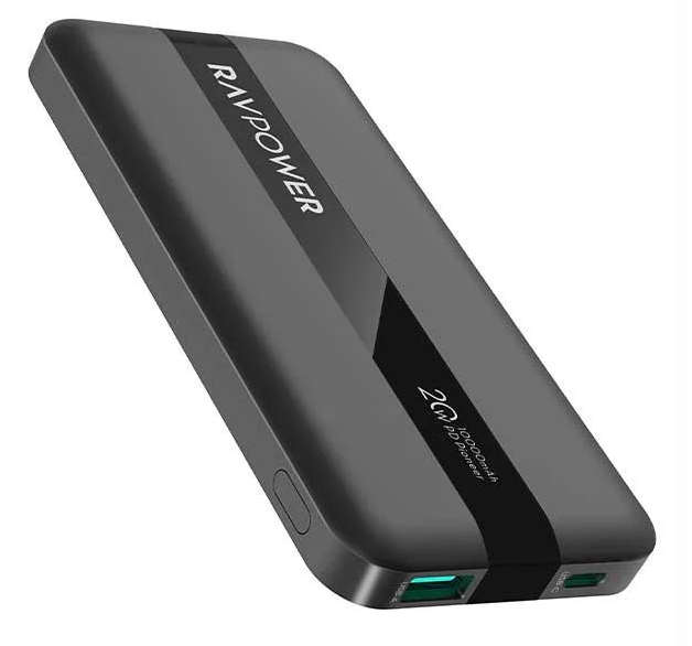 RAVPower Power Bank 10000mAh 20W Battery with Type-C port and USB-A Port - Black