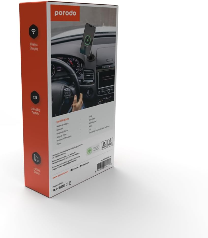 Porodo Magsafe Charging Transparent Phone Mount Multi-Joint And Rotating - Black