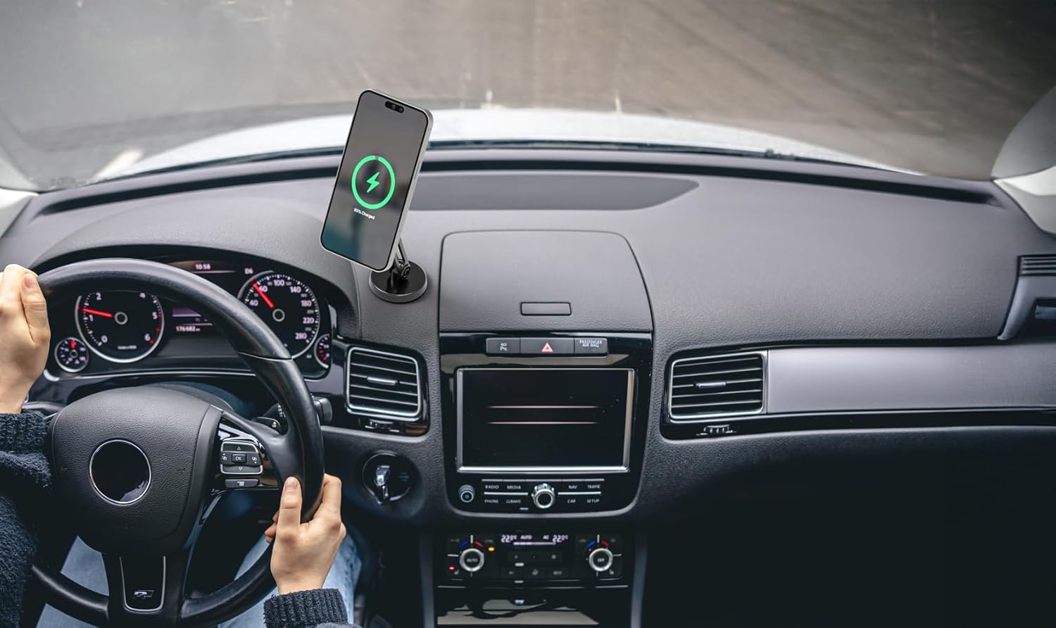 Porodo Magsafe Charging Transparent Phone Mount Multi-Joint And Rotating - Black