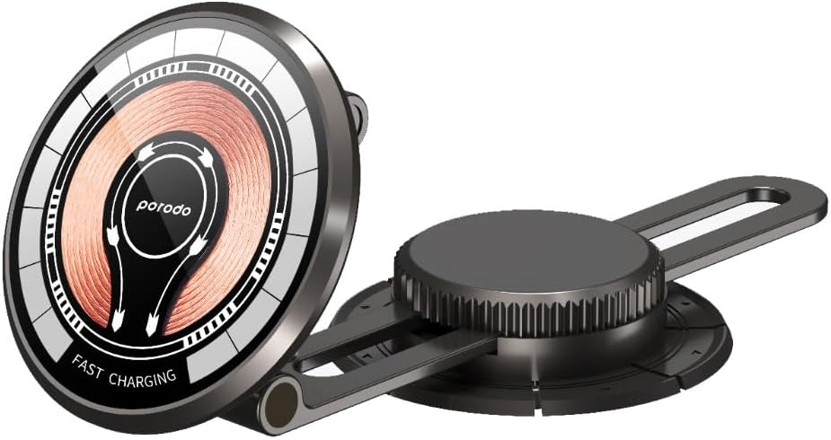 Porodo Magsafe Charging Transparent Phone Mount 360&deg; Rotating Base - Black