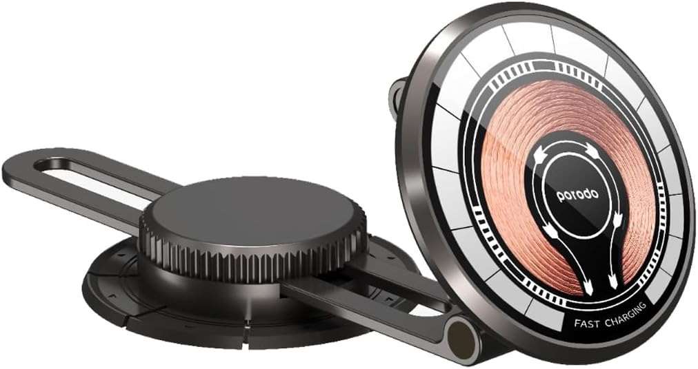 Porodo Magsafe Charging Transparent Phone Mount 360&deg; Rotating Base - Black