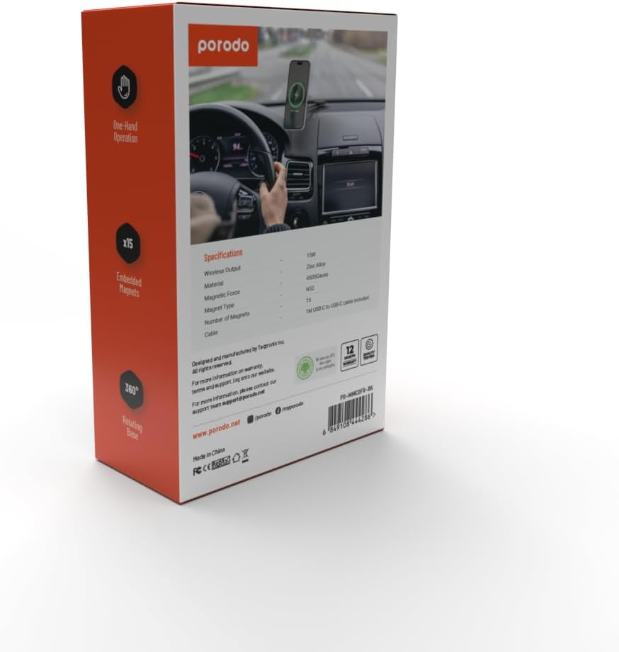 Porodo Magsafe Charging Transparent Phone Mount 360&deg; Rotating Base - Black