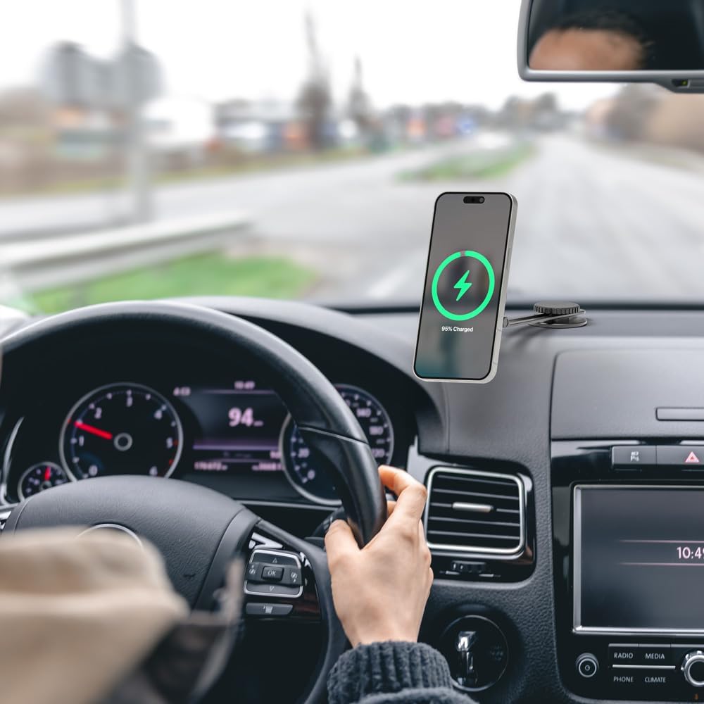 Porodo Magsafe Charging Transparent Phone Mount 360&deg; Rotating Base - Black