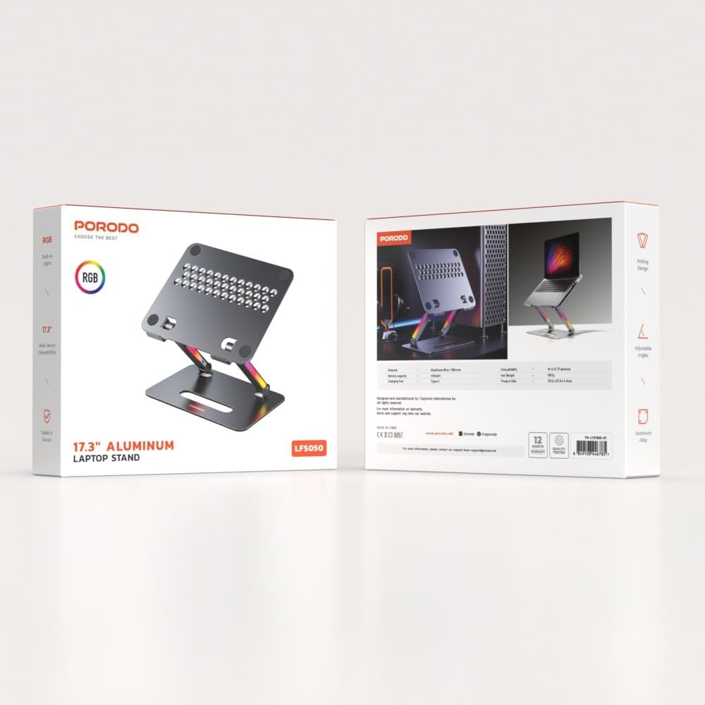 Porodo 17.3" Aluminum Laptop Stand - Gray