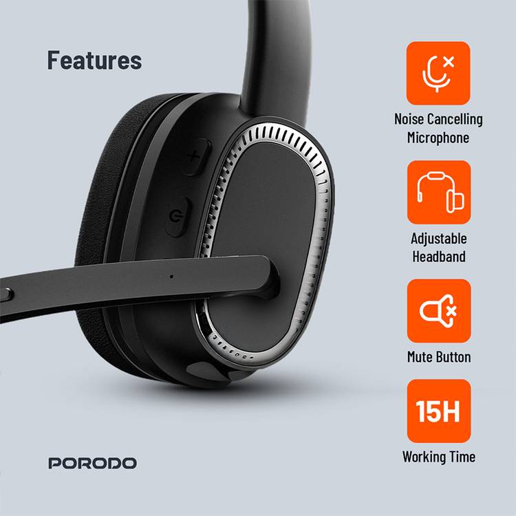 Porodo ENC Wireless Work Headphone - Black