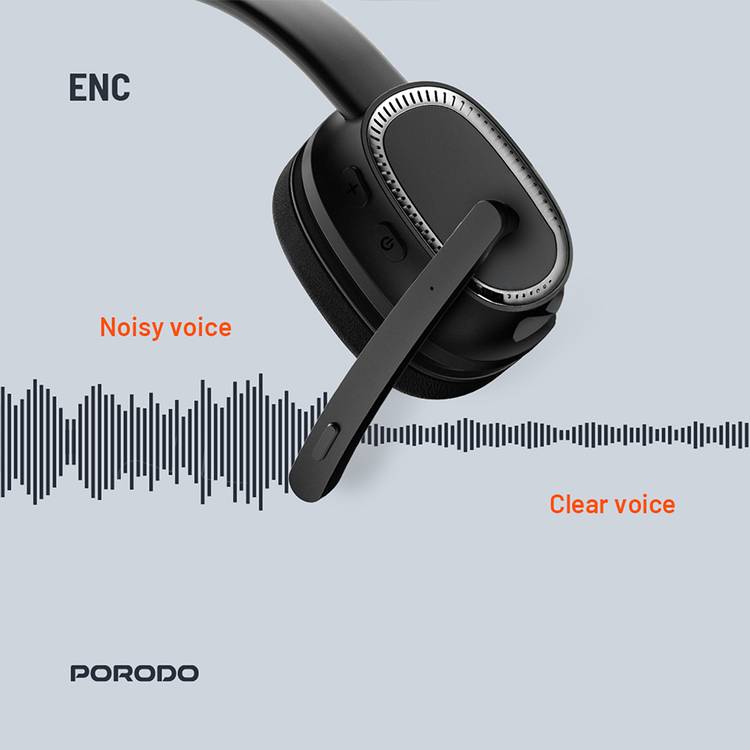 Porodo ENC Wireless Work Headphone - Black