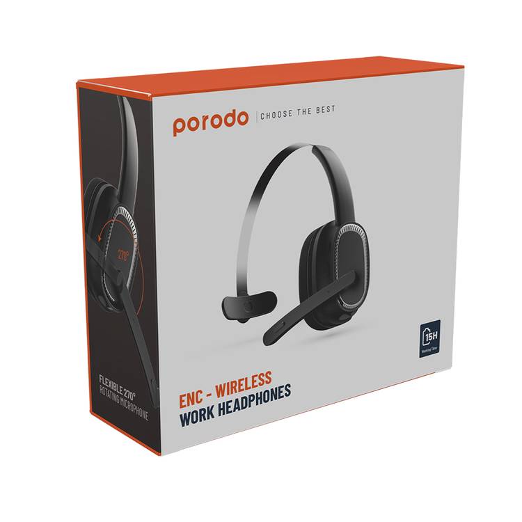 Porodo ENC Wireless Work Headphone - Black