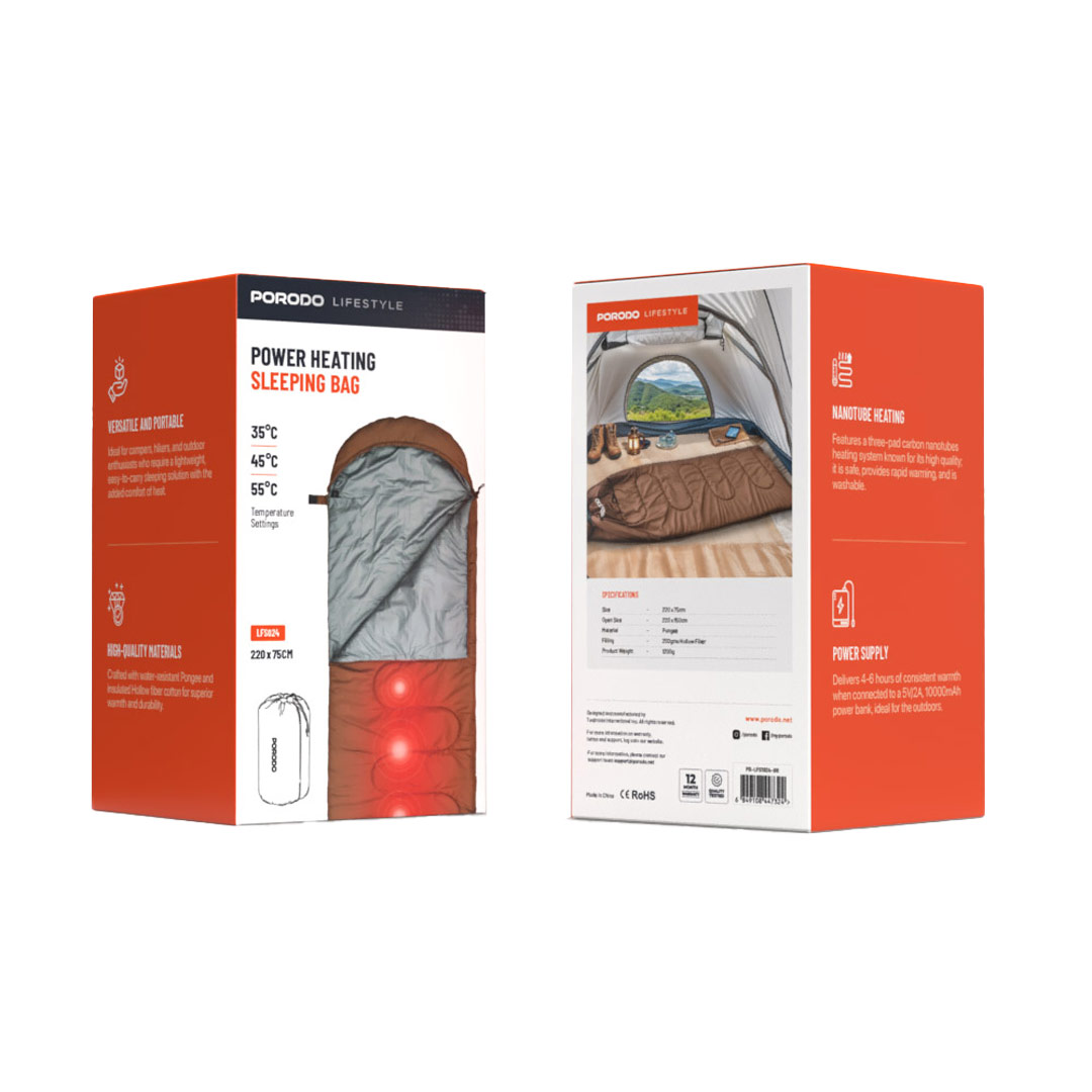 Porodo Lifestyle Power Heating Sleeping Bag - Brown