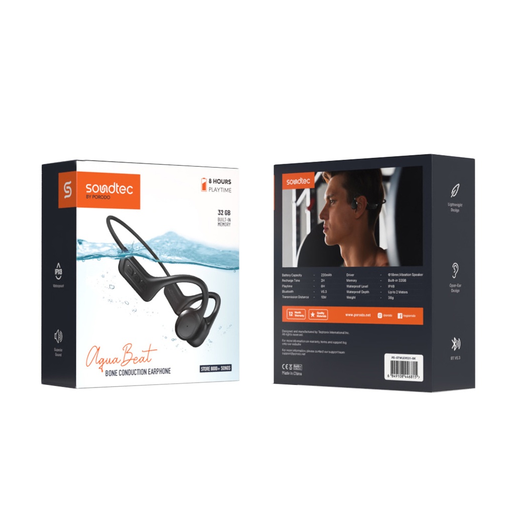 Porodo Soundtec Aqua Beat Bone Conduction Earphone - Black